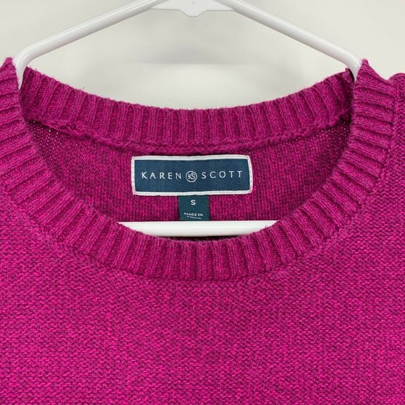Karen Scott Sweater Purple Crewneck Pullover Rolled Cuff 3/4 Sleeve - Picture 2 of 10